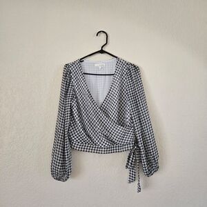 June + Hudson Checkered Long Sleeve Blouse Size Medium